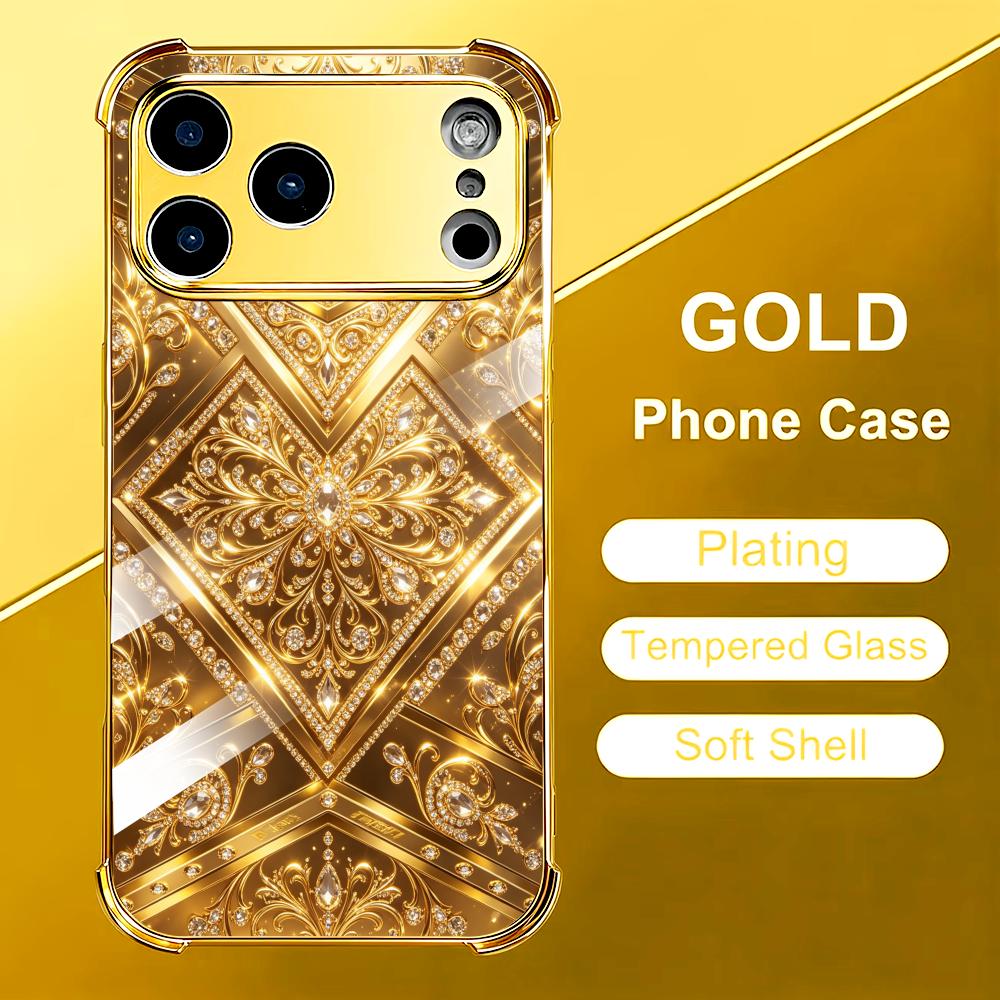 Phone Cases Rhode - Şık Altın Barok cam telefon kılıfı,
