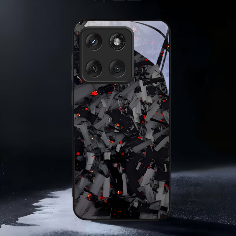 Phone Cases Motorola - Koyu Parçalı Alevler Siyah Cam Telefon