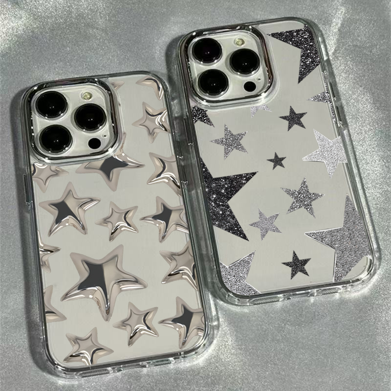 Phone Cases Pinterest - Parlayan Yıldız Trend Desenli Şeffaf Telefon