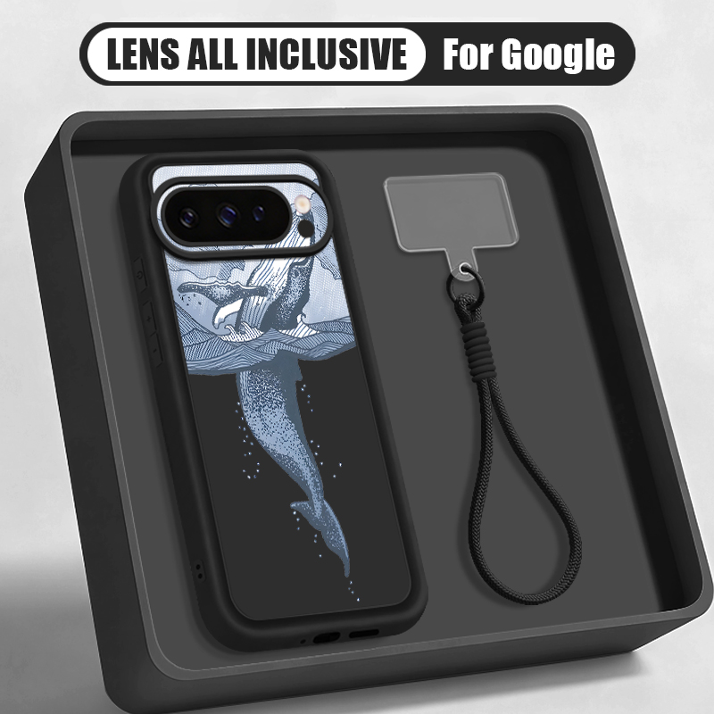 Phone Cases Google Pixel 10 Pro - Kambur Balina Baskılı Bileklik Askılı Kılıf