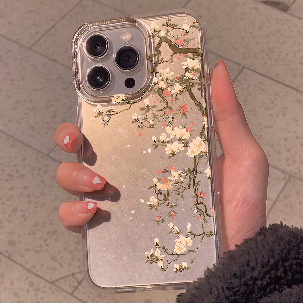 Phone Cases Vintage - Vintage Manolya Çiçekli Simli Telefon Kılıfı
