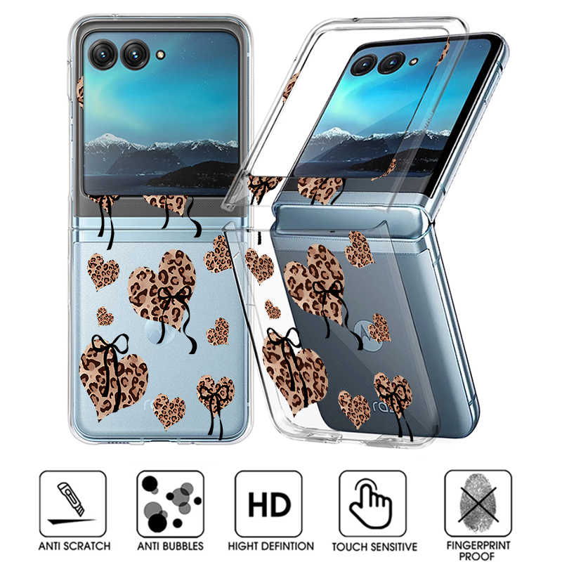Phone Cases Motorola - Leopar Desenli Kalp Desenli Şeffaf Telefon