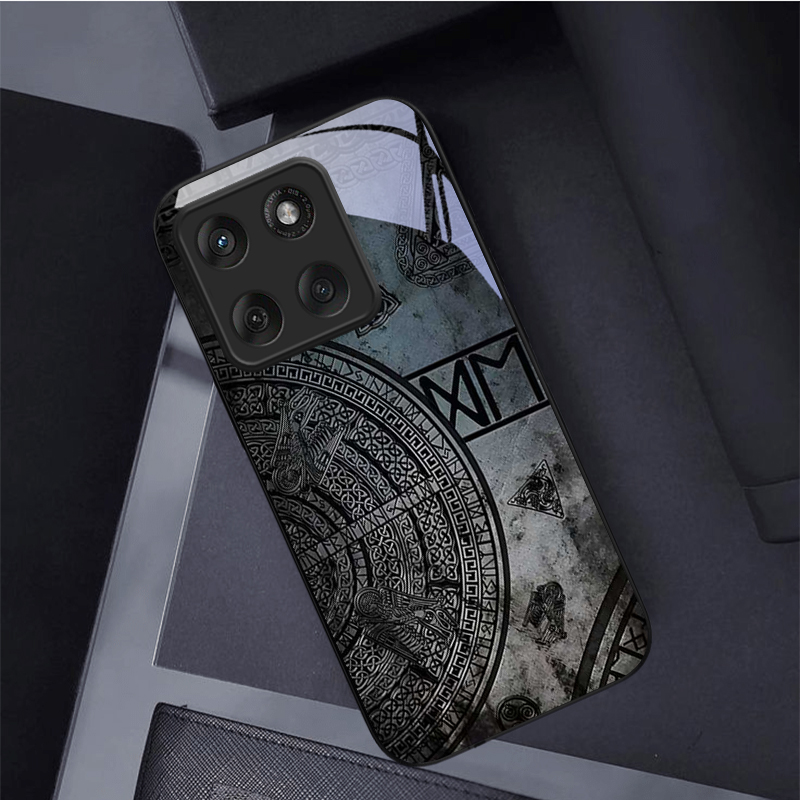 Phone Cases Motorola - Antik İskandinav Kodex Siyah Cam Telefon