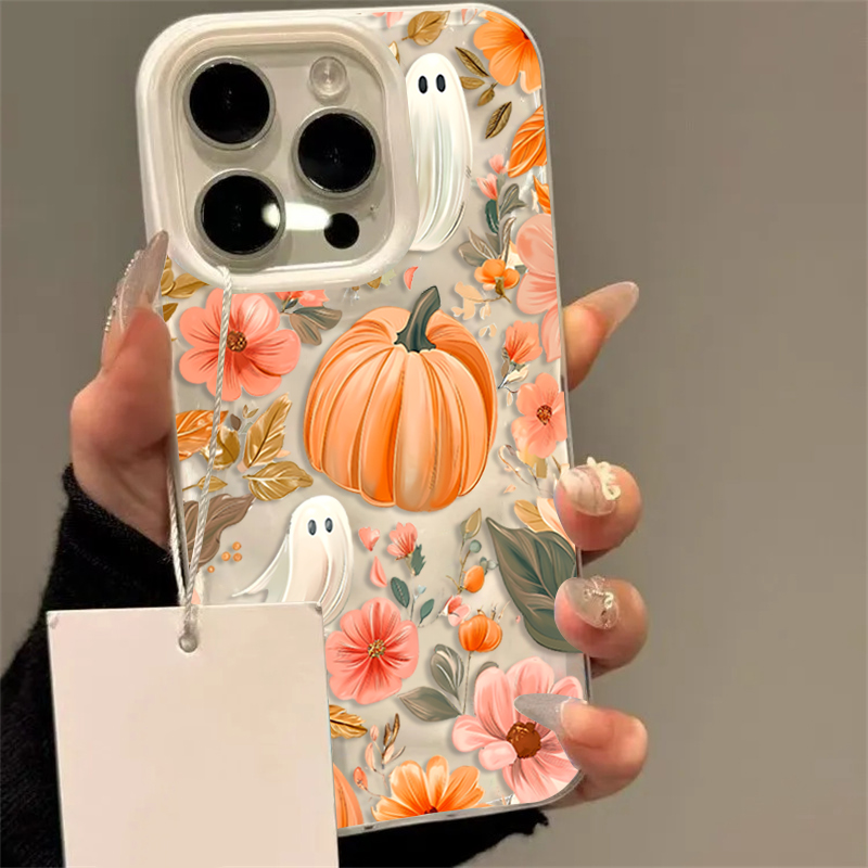 Phone Cases Cute Iphone 13 - Sonbahar Sevimli Hayalet Balkabağı Çiçek Desenli
