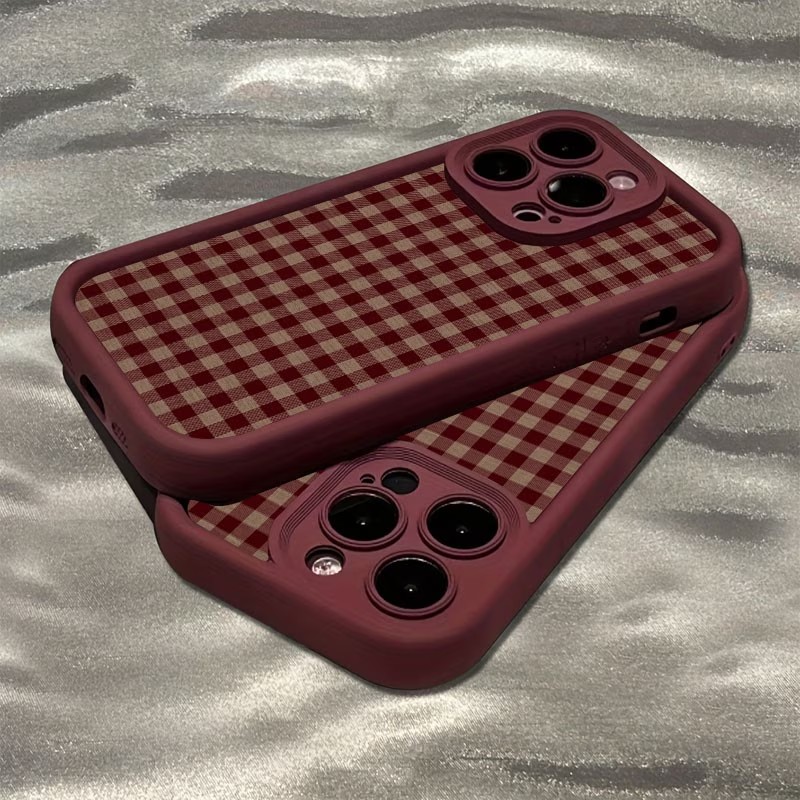 Phone Cases Vintage - Şarap Kırmızısı Vintage Kırmızı-Kahverengi Ekoseli TPU