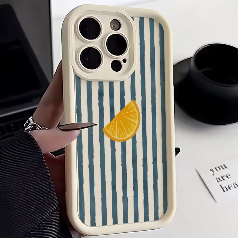 Phone Cases Protective - Çizgili Limon Dilimi Desenli Telefon Kılıfı